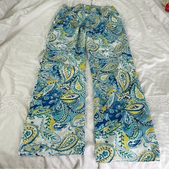 LAUREN RALPH LAUREN Medium Paisley Crepe Wide-Leg Pants Blue Multi yellow flowy - Picture 6 of 8